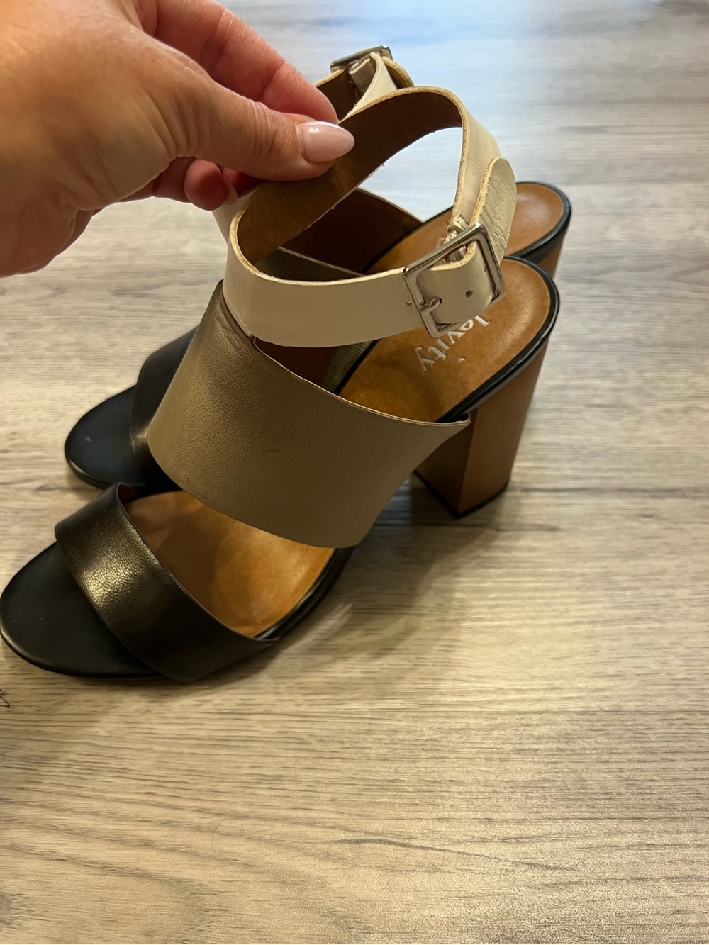 Levity Multi-colored Leather Block Hill Sandals. Size 8